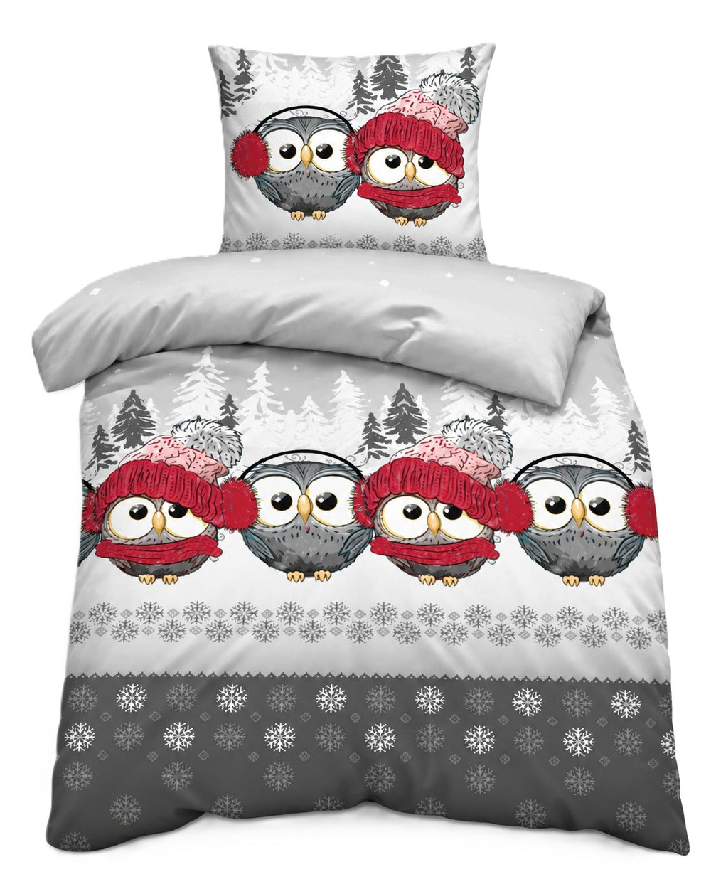 One Home Winter Biber Bettwäsche Eule grau Baumwolle Flanell Kuschelig Warme Weiche