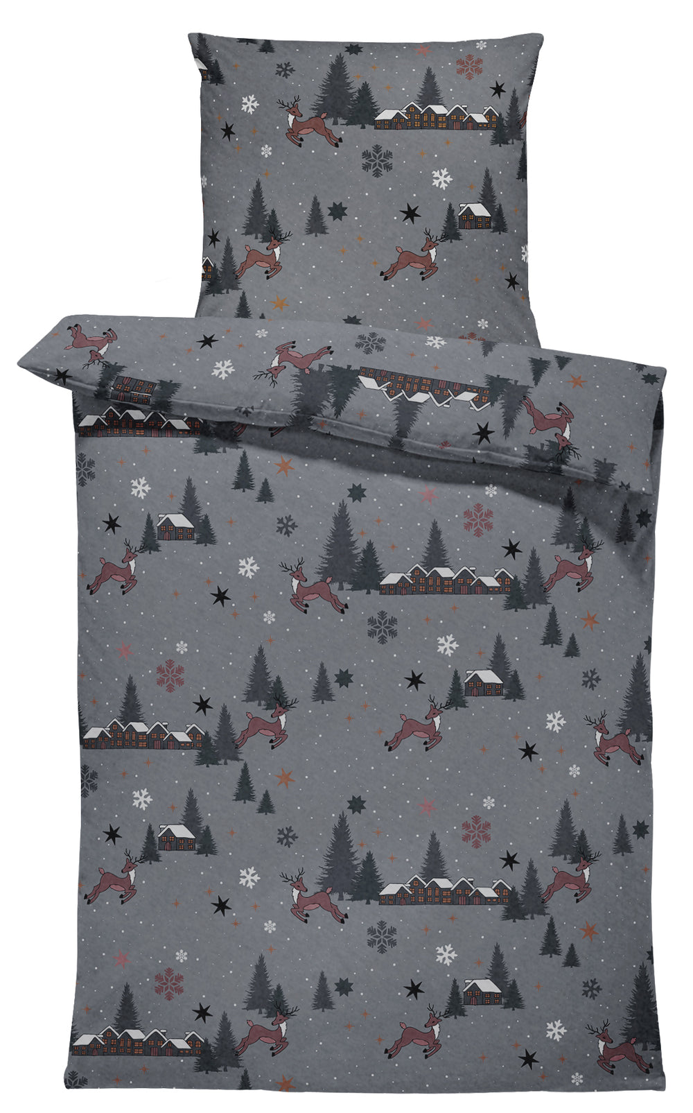 One Home Winter Bettwäsche 155x220 cm Rentier Weihnachten Schnee Flausch Warm Fleece