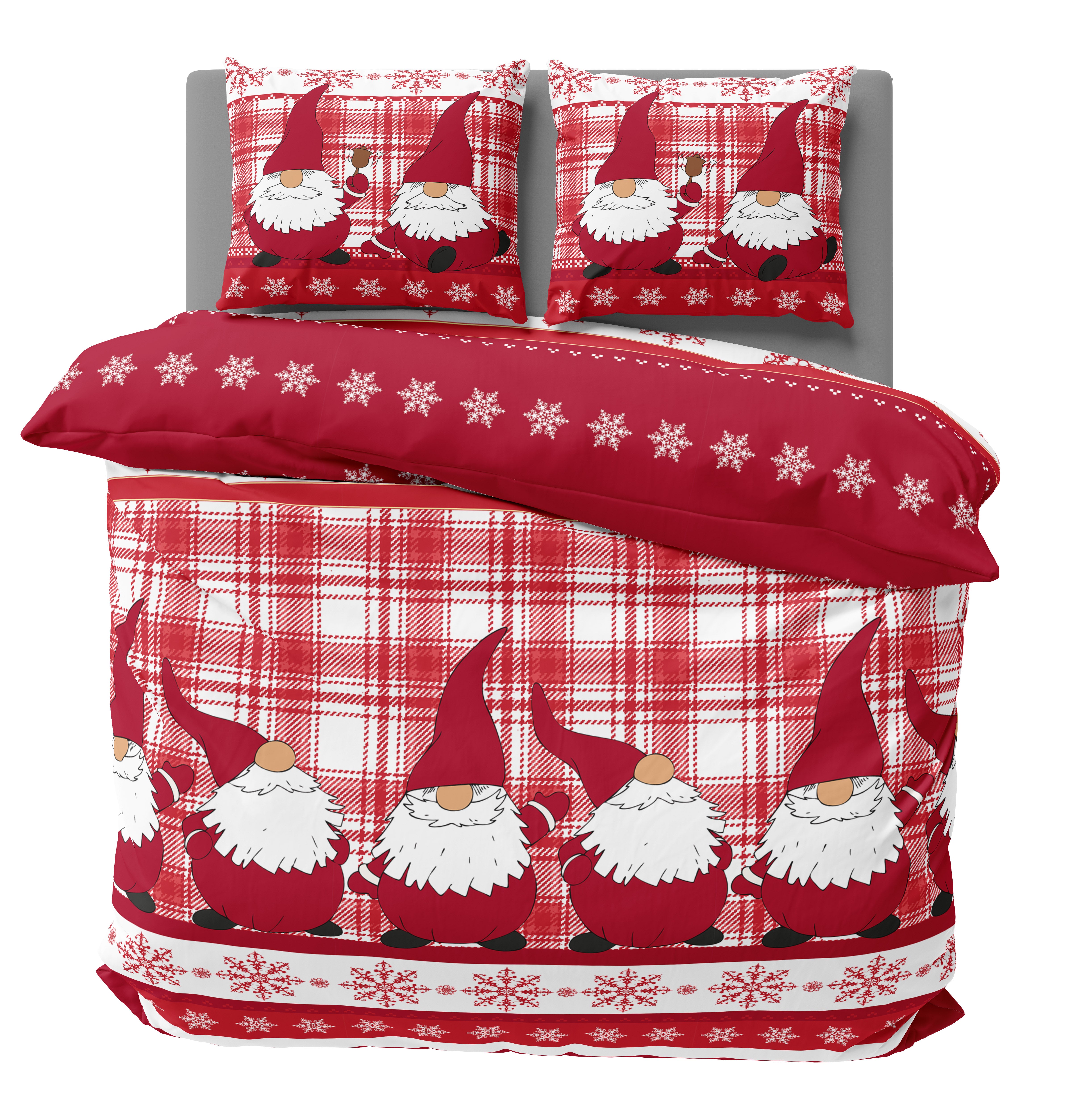 Bettwäsche 200x200 cm Wichtel Weihnachten rot Biber Winter Flanell Bau