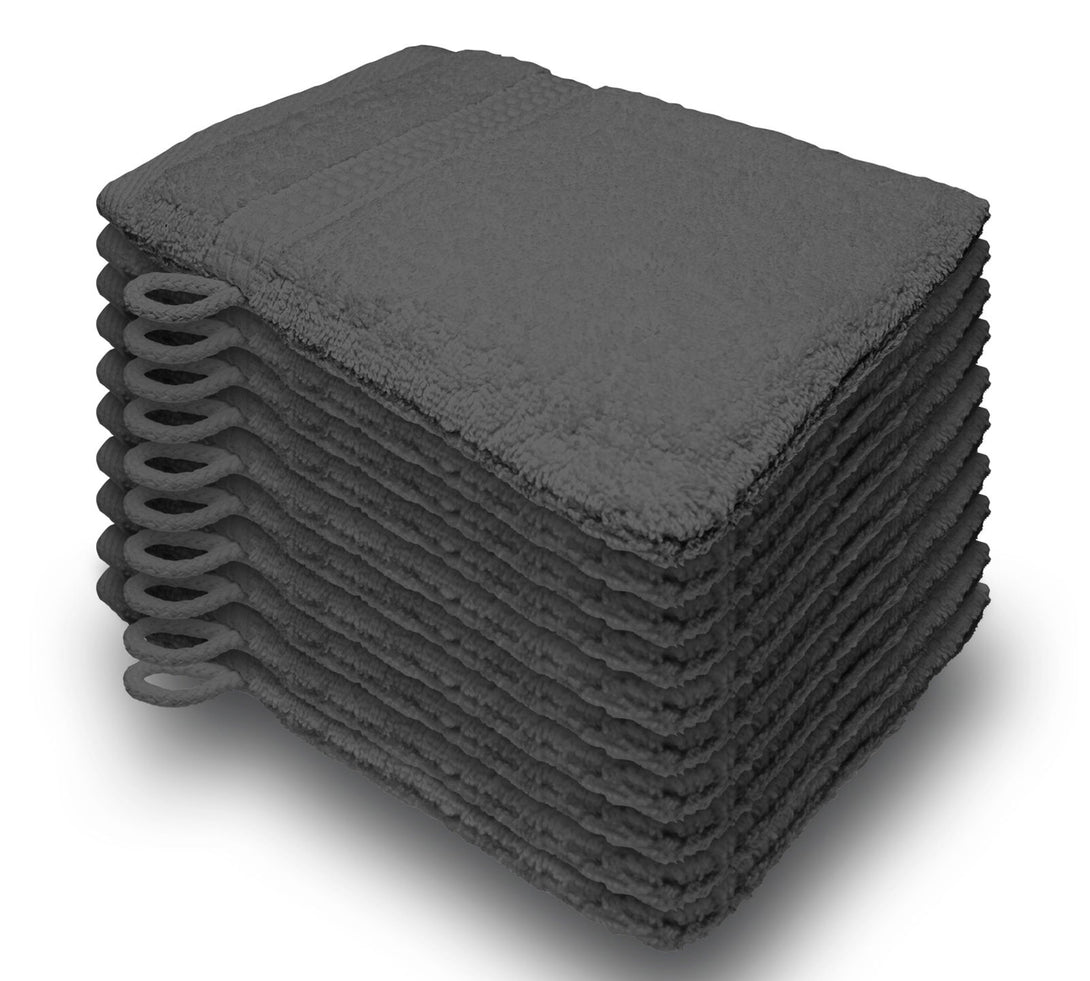 One Home 10er Set Waschhandschuhe Waschhandschuh Waschlappen 16x21 cm Frottee Baumwolle Anthrazit Grau
