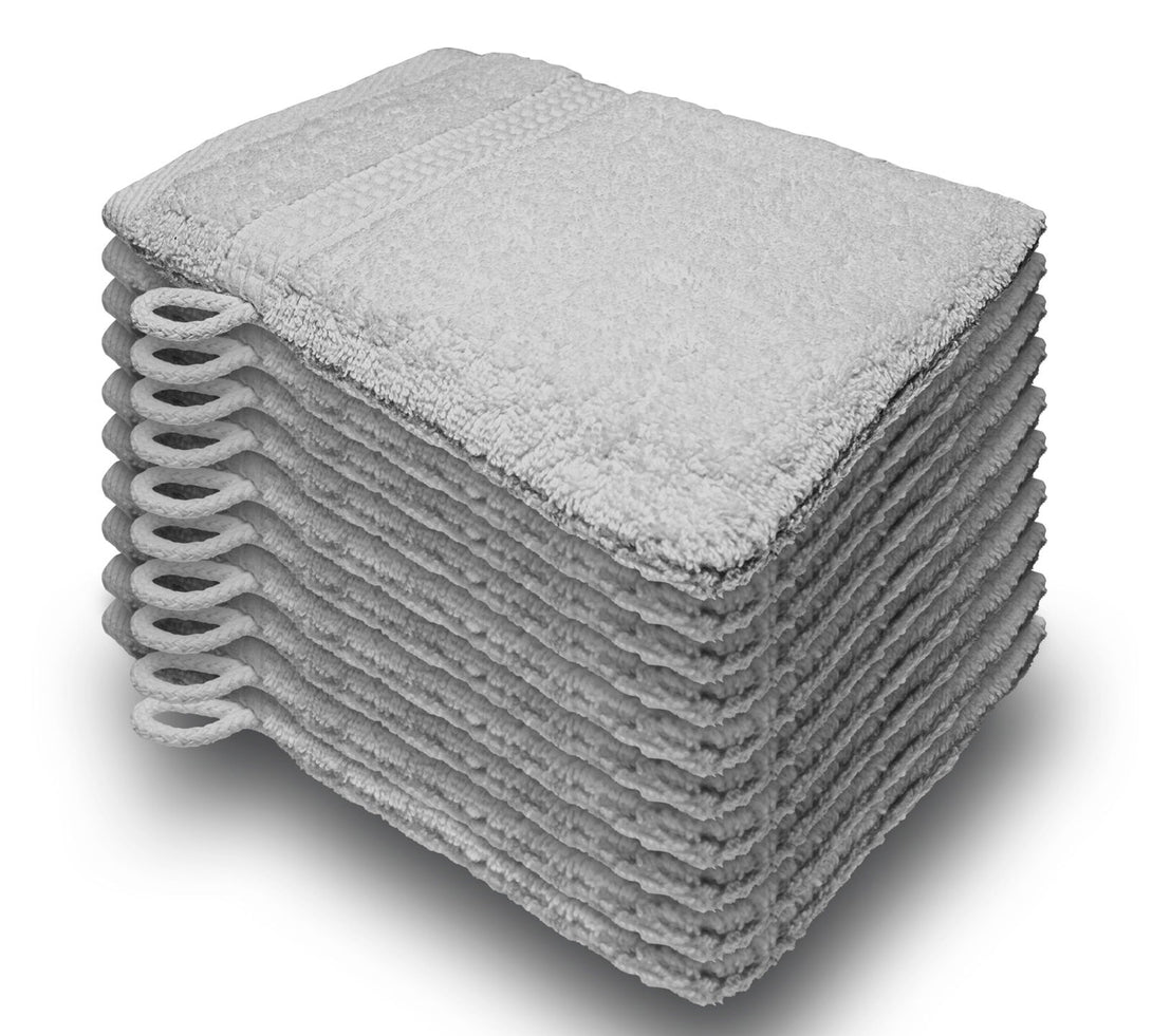 One Home 10er Set Waschhandschuhe Waschhandschuh Waschlappen 16x21 cm Frottee Baumwolle Silber