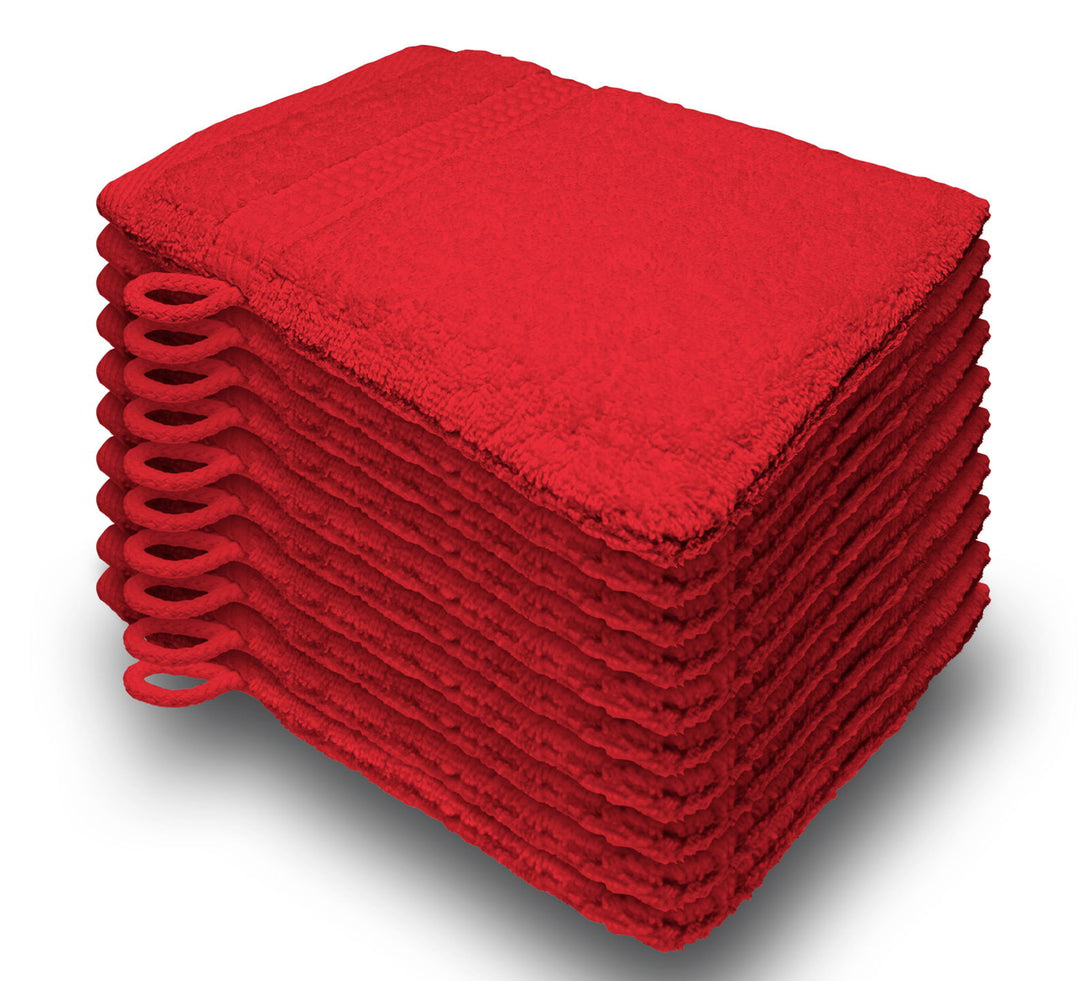 One Home 10er Set Waschhandschuhe Waschhandschuh Waschlappen 16x21 cm Frottee Baumwolle Rot