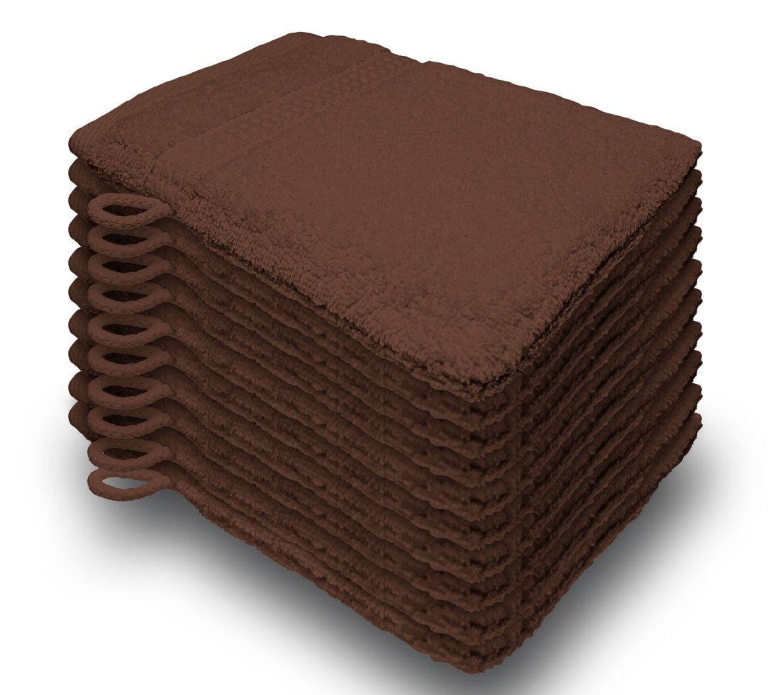 One Home 10er Set Waschhandschuhe Waschhandschuh Waschlappen 16x21 cm Frottee Baumwolle Braun