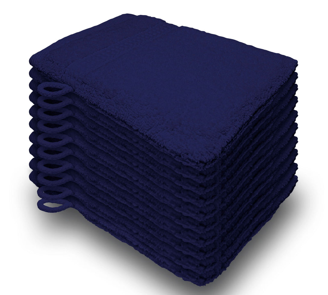 One Home 10er Set Waschhandschuhe Waschhandschuh Waschlappen 16x21 cm Frottee Baumwolle Marine Navy