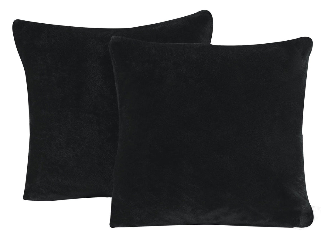 One Home 2er Pack Kissenbezug Kissenhülle Teddy Plüsch Uni kuschelig flauschig warm weich schwarz