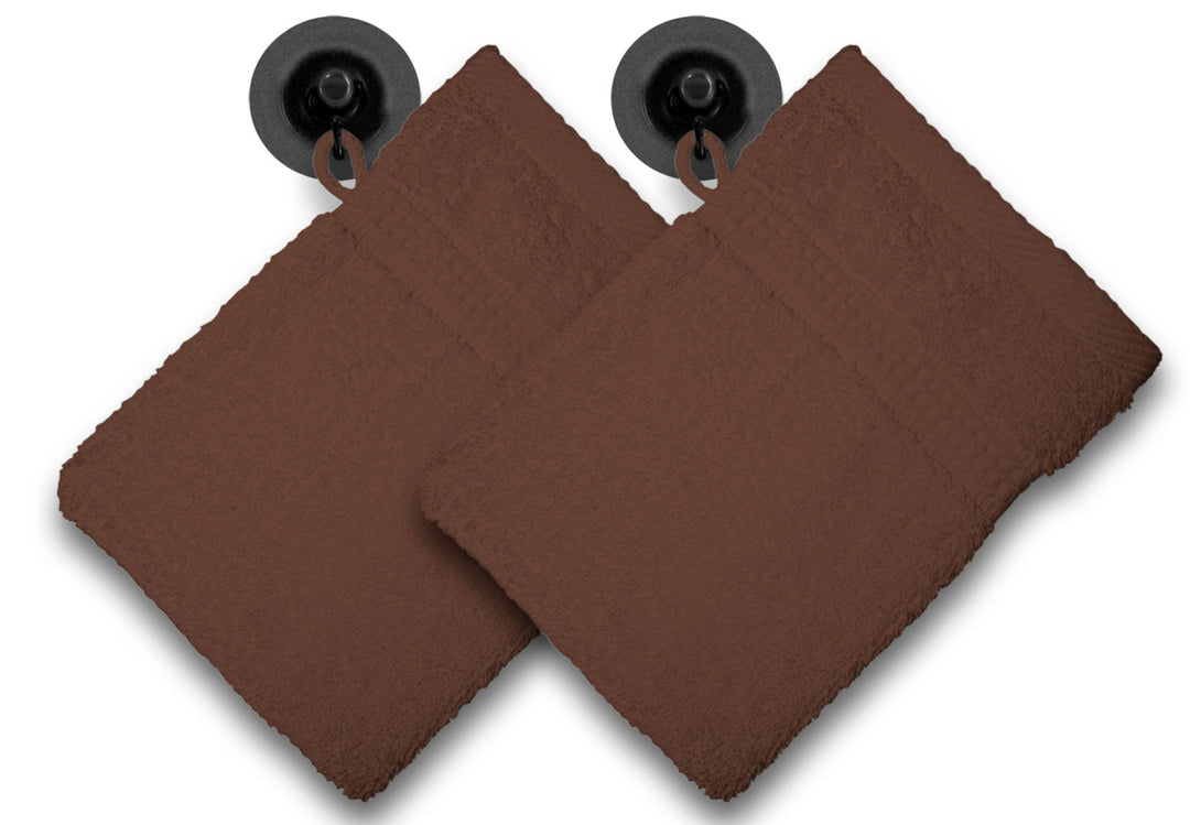 One Home 2er Set Waschhandschuhe Waschhandschuh Waschlappen 16x21 cm Frottee Baumwolle Braun