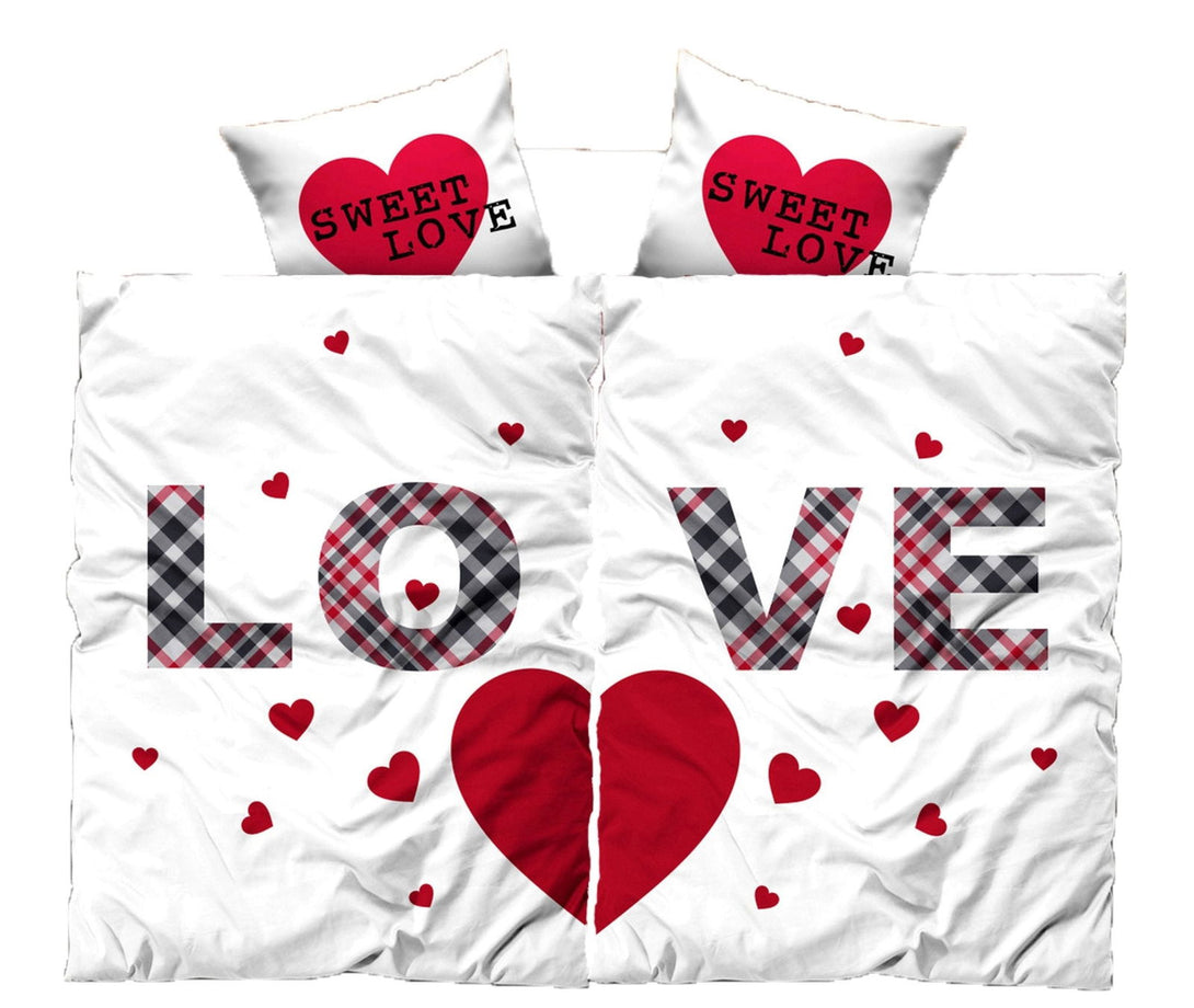One Home 4 teilig Bettwäsche 135x200 cm Love Herzen Partner rot weiß Microfaser