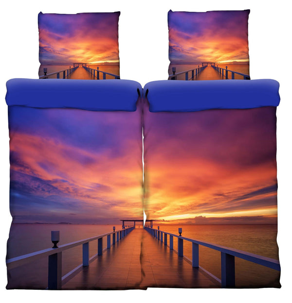 One Home 4 teilig Partner Bettwäsche 135x200 cm Steg Sonnenuntergang Wende Mikrofaser