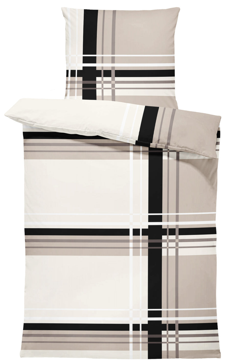 One Home Biber Bettwäsche 135x200 cm grafisch gestreift beige Winter Warm Baumwolle