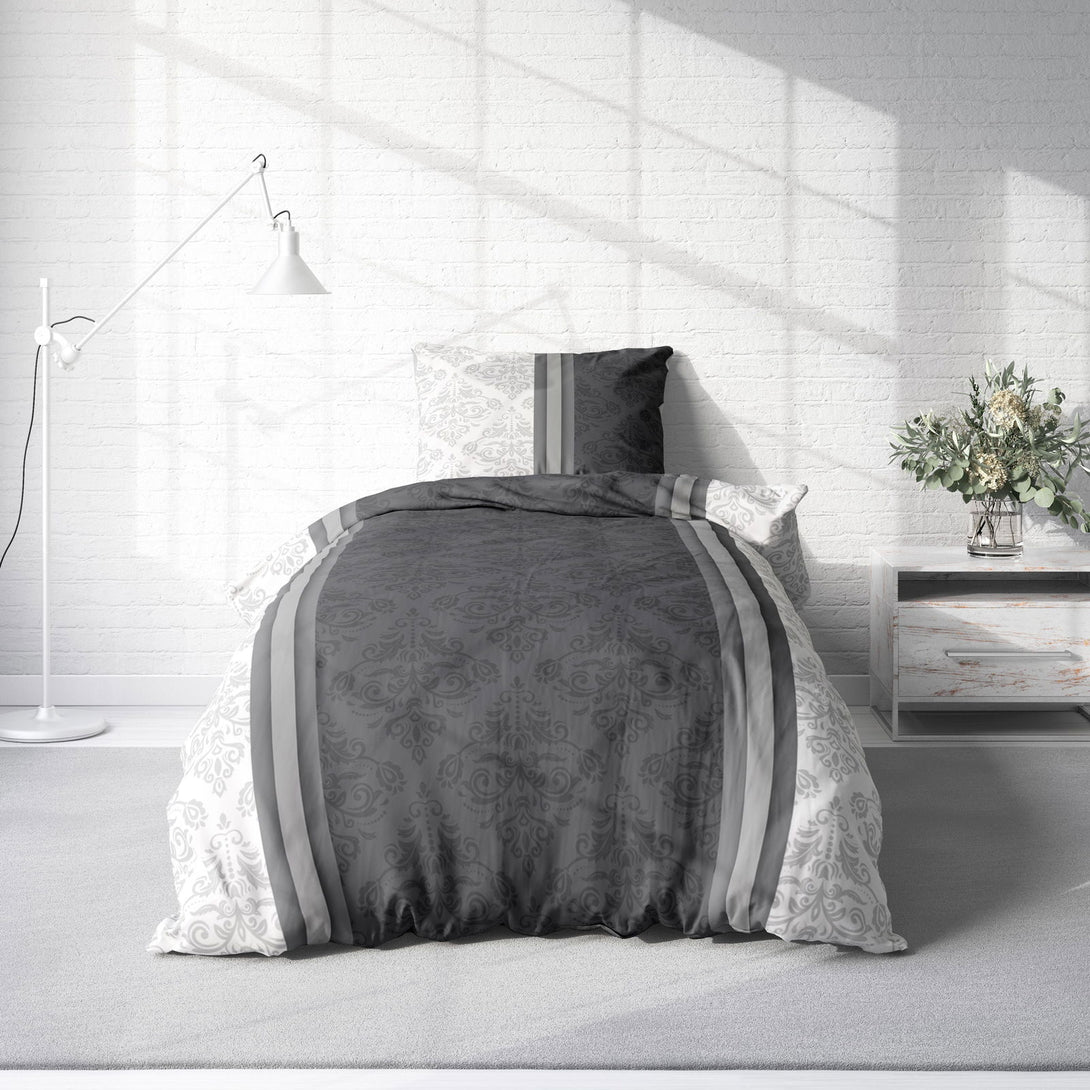 One Home Bettwäsche 135x200 cm Barock Ornamente Damast anthrazit weiß Elegant Microfaser