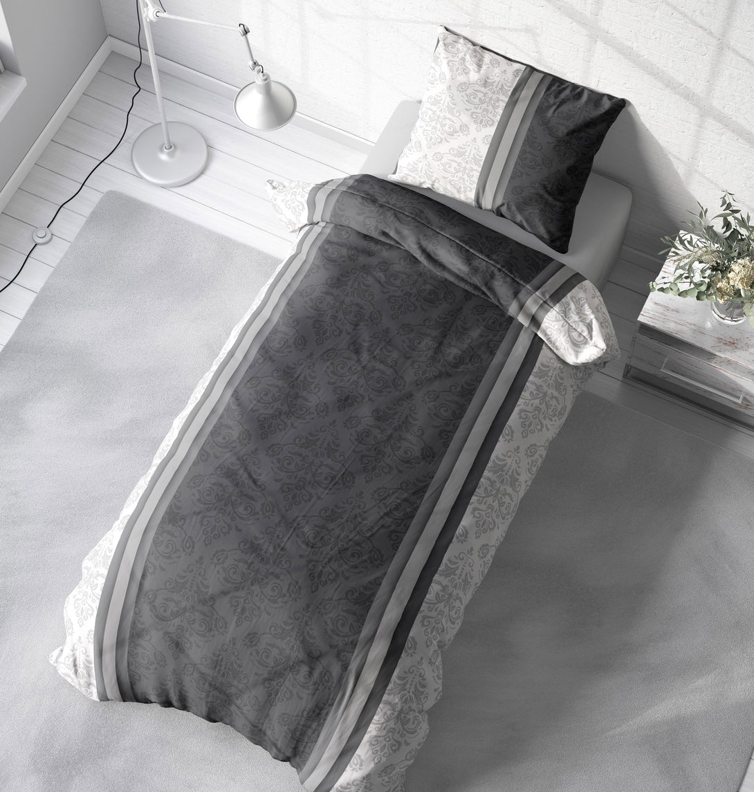 One Home Bettwäsche 135x200 cm Barock Ornamente Damast anthrazit weiß Elegant Microfaser