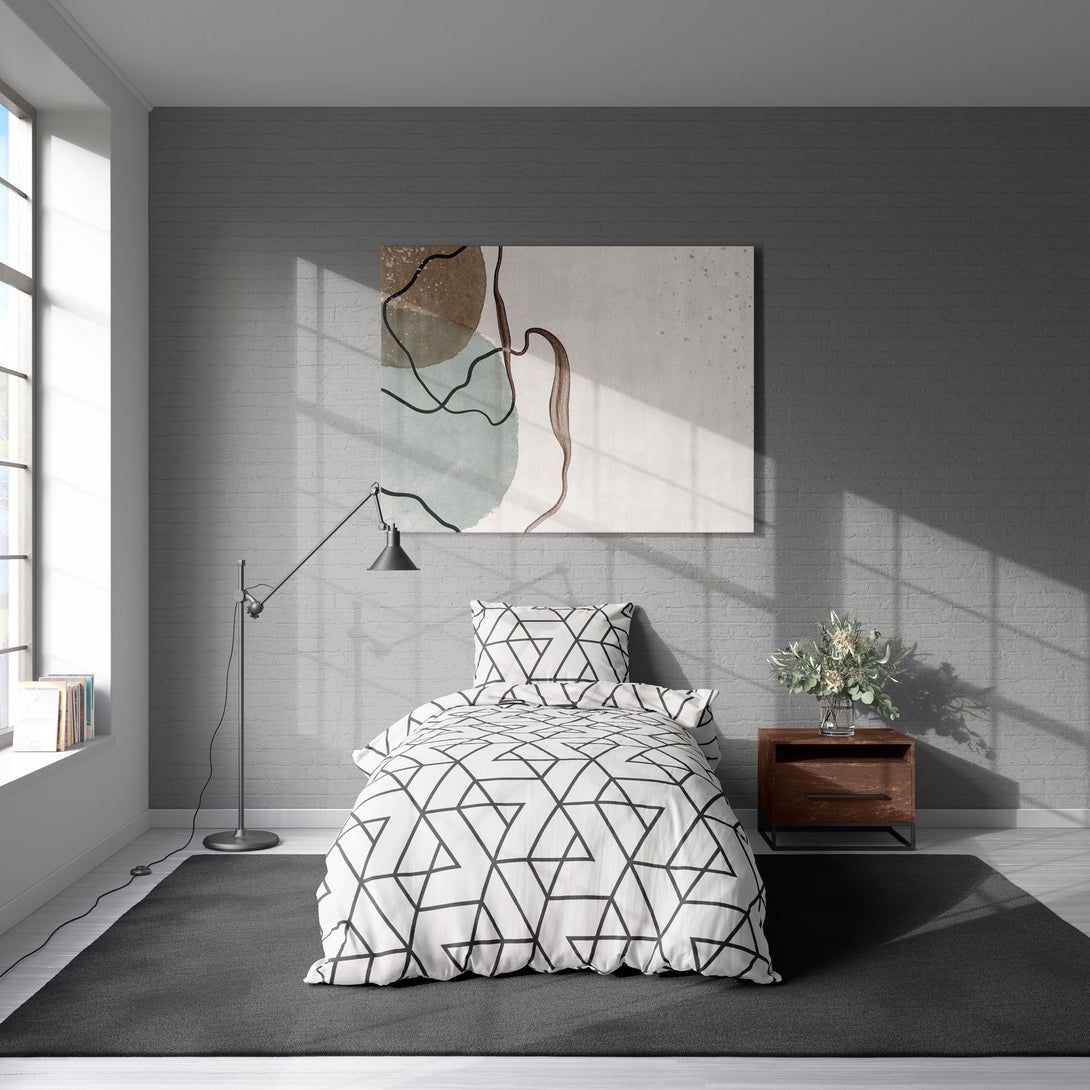 One Home Bettwäsche 135x200 cm Geometrisch Grafisch Line weiß schwarz modern Microfaser