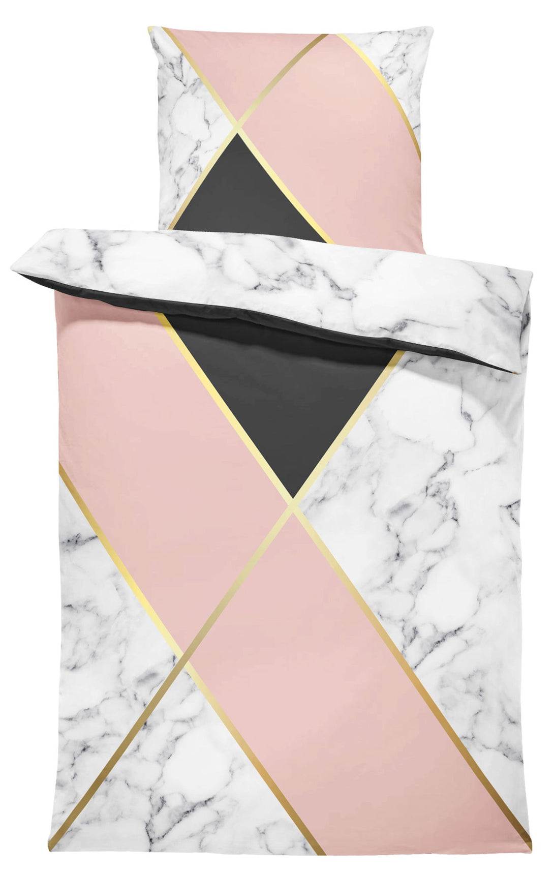 One Home Bettwäsche 135x200 cm Geometrisch Grafisch Marmor rosa schwarz modern Microfaser
