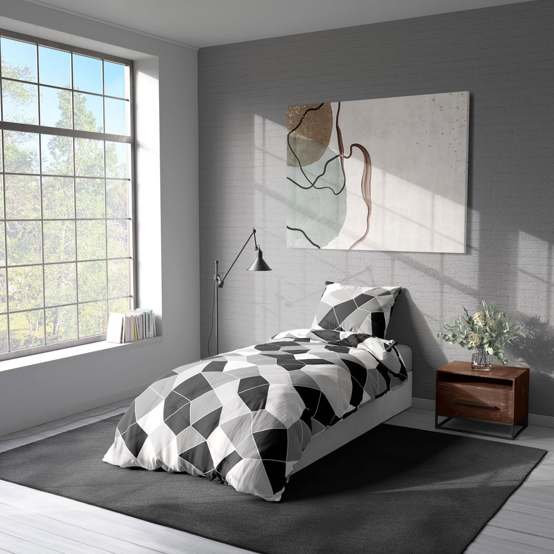 One Home Bettwäsche 135x200 cm Grafisch Mosaik grau anthrazit silber modern Microfaser