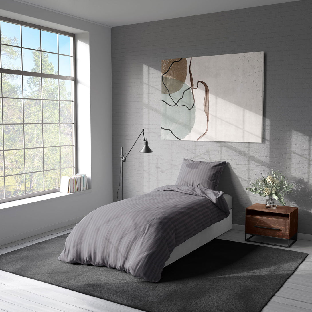 One Home Bettwäsche 135x200 cm Streifen gestreift grau weich Elegant Damast Microfaser