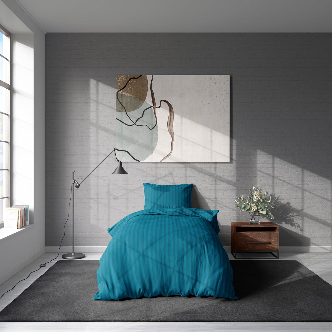 One Home Bettwäsche 135x200 cm Streifen gestreift petrol weich Elegant Damast Microfaser