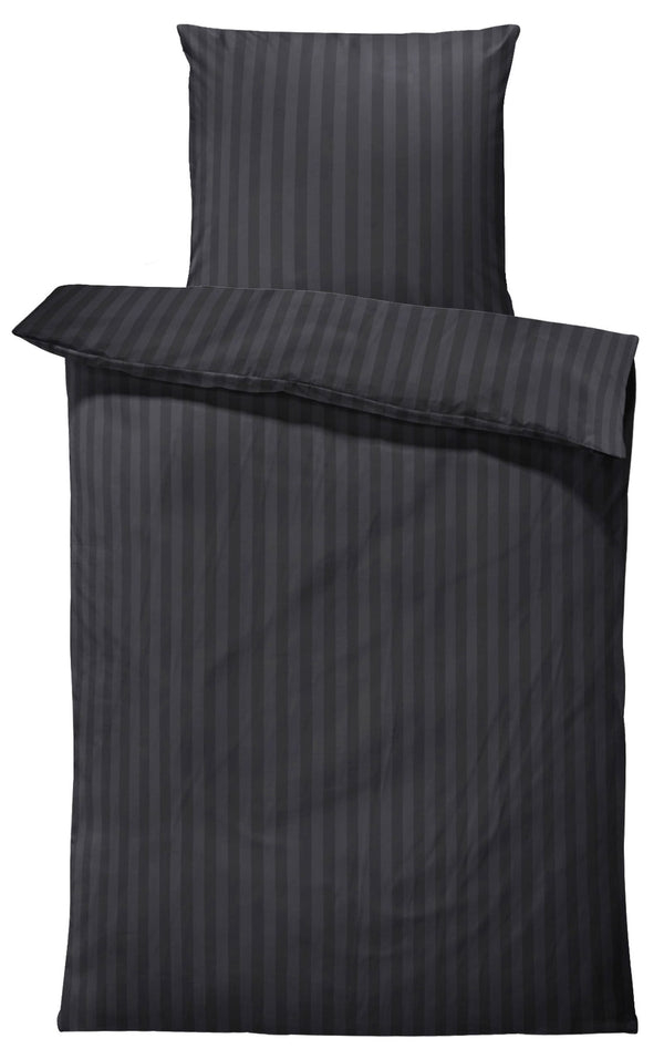 One Home Bettwäsche 135x200 cm Streifen gestreift schwarz weich Elegant Damast Microfaser
