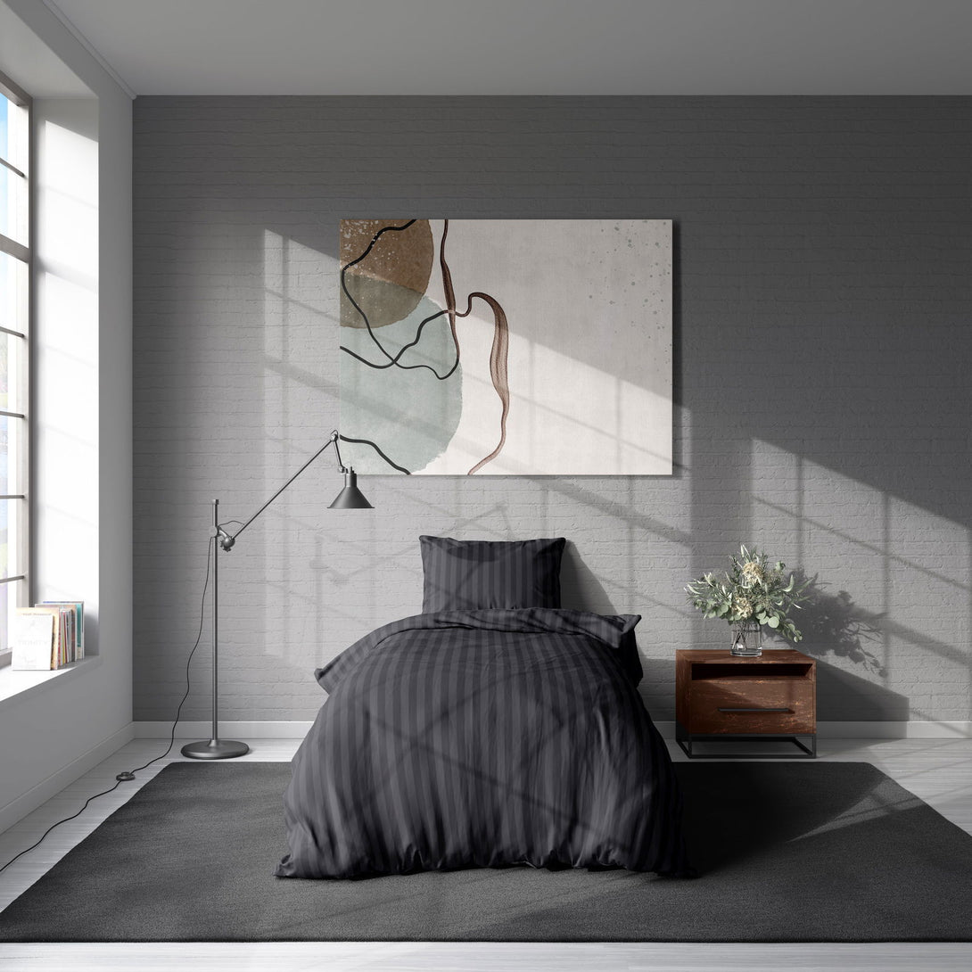 One Home Bettwäsche 135x200 cm Streifen gestreift schwarz weich Elegant Damast Microfaser