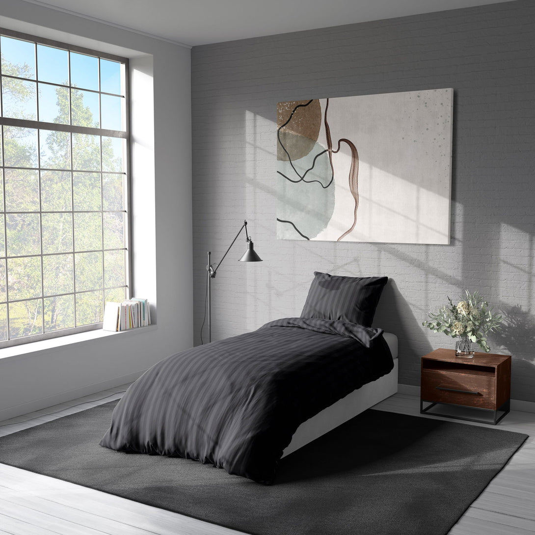 One Home Bettwäsche 135x200 cm Streifen gestreift schwarz weich Elegant Damast Microfaser
