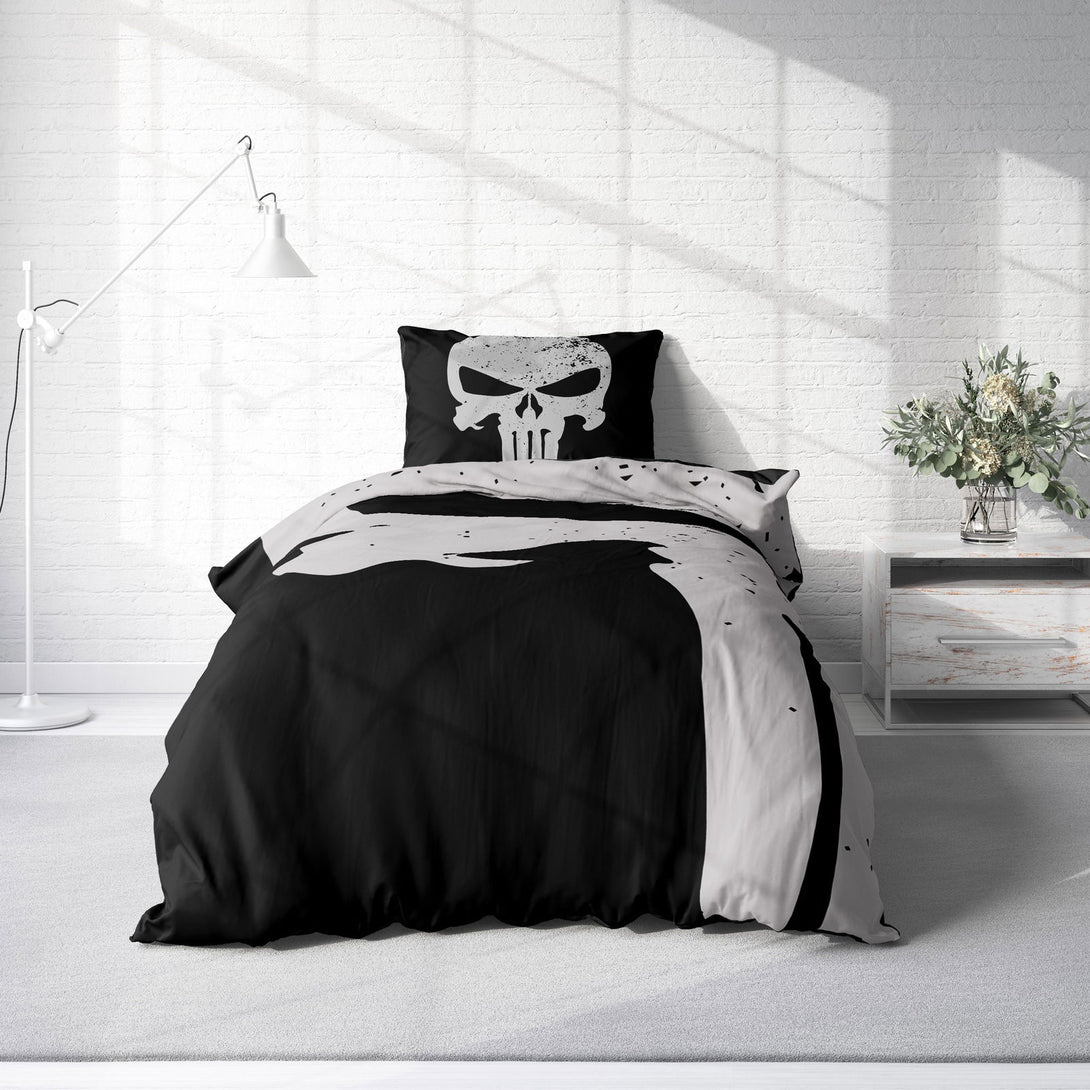 One Home Bettwäsche 135x200 cm Totenkopf Muster Skull Bones schwarz weiß Wende Microfaser