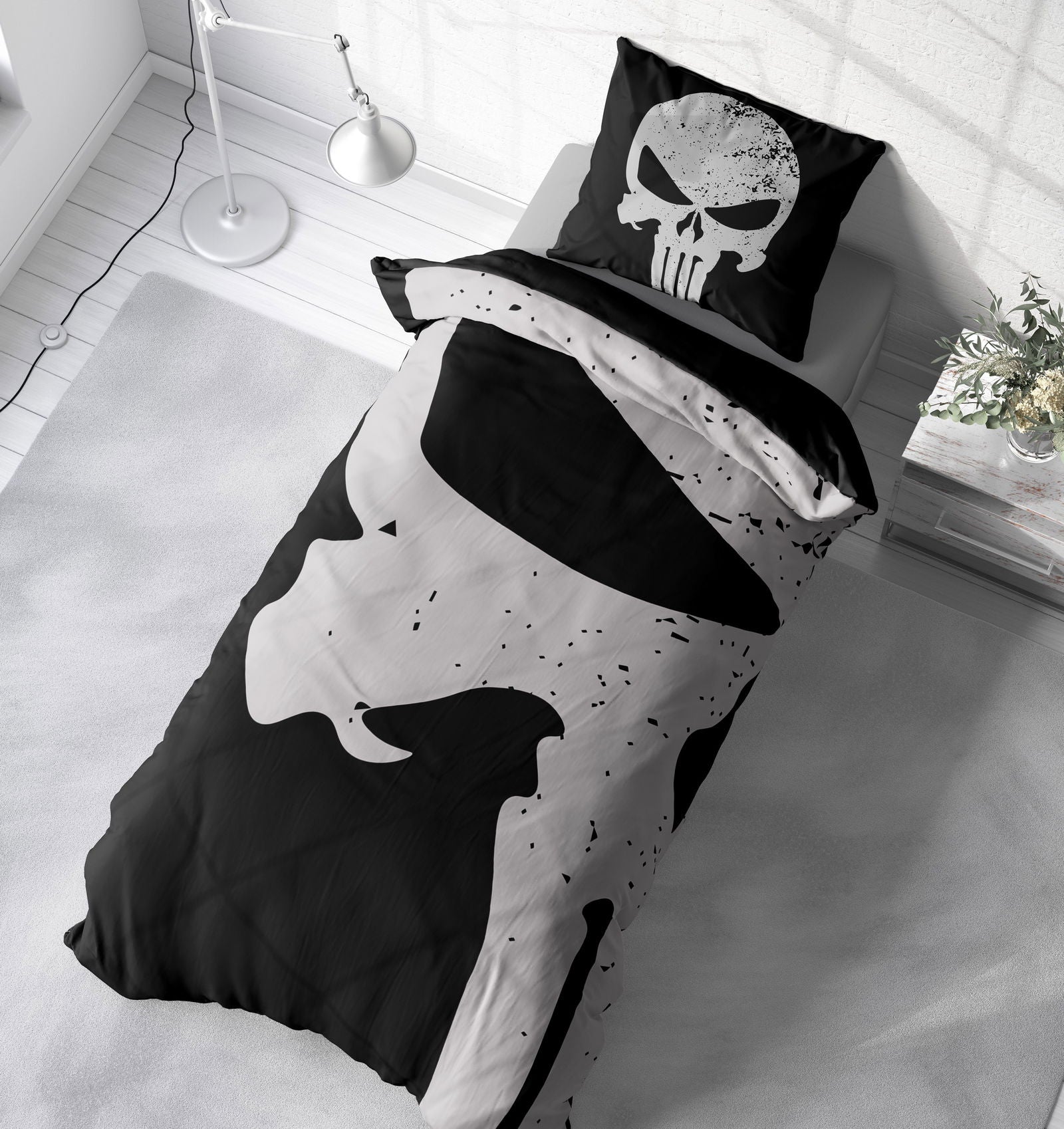 Halloween Bettwäsche Mit Totenkopf-Motiv – 3D-Druck, Mikrofaser, 135x200 Cm + Kissenbezug