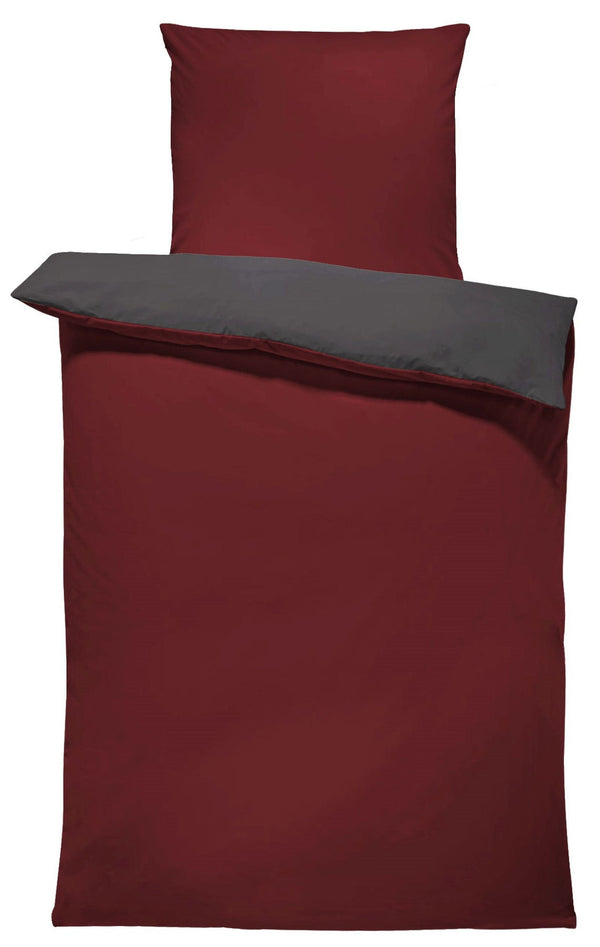 One Home Bettwäsche 135x200 cm bordeaux rot anthrazit Uni Doubleface Wende Microfaser