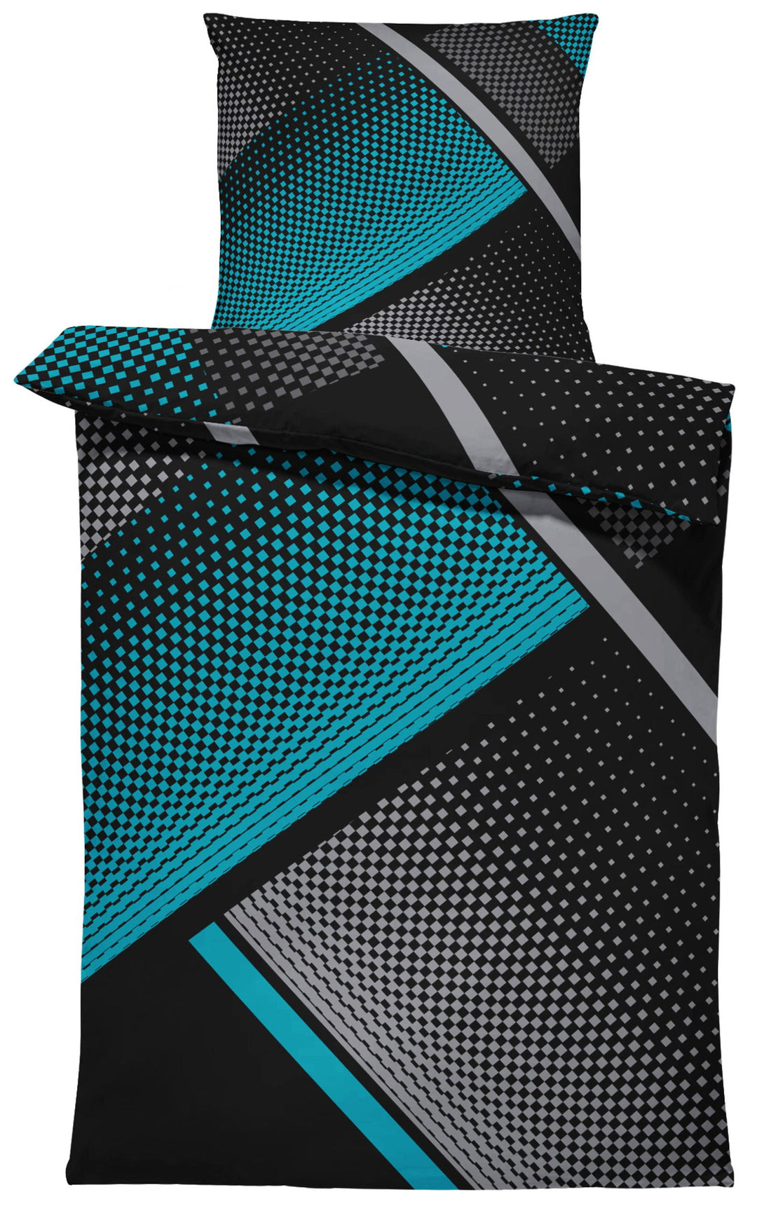 One Home Bettwäsche 135x200 cm geometrisch grafisch petrol grau schwarz modern Microfaser