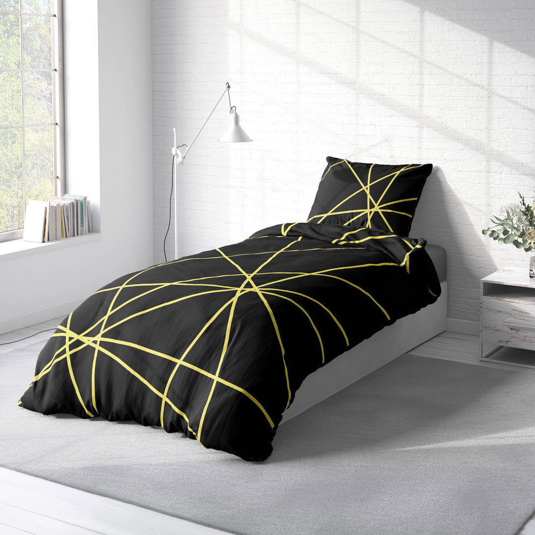 One Home Bettwäsche 135x200 cm geometrisch grafisch schwarz gelb gold modern Microfaser