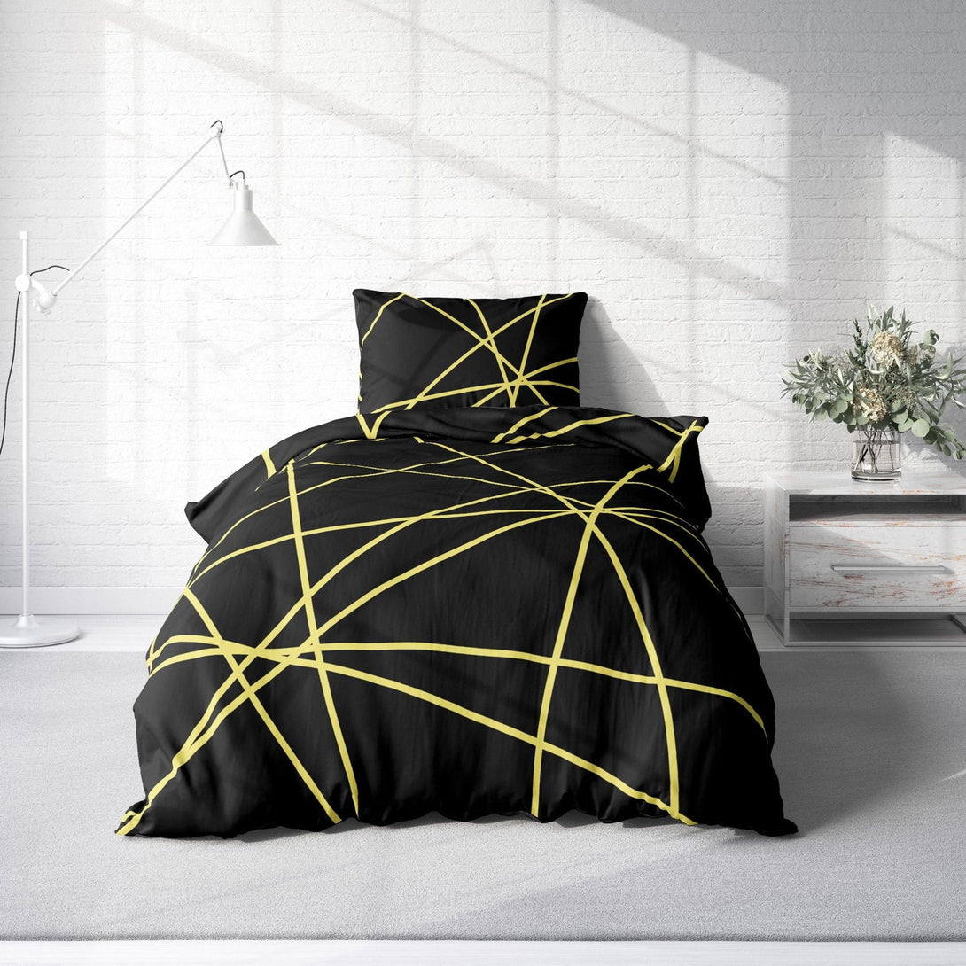 One Home Bettwäsche 135x200 cm geometrisch grafisch schwarz gelb gold modern Microfaser