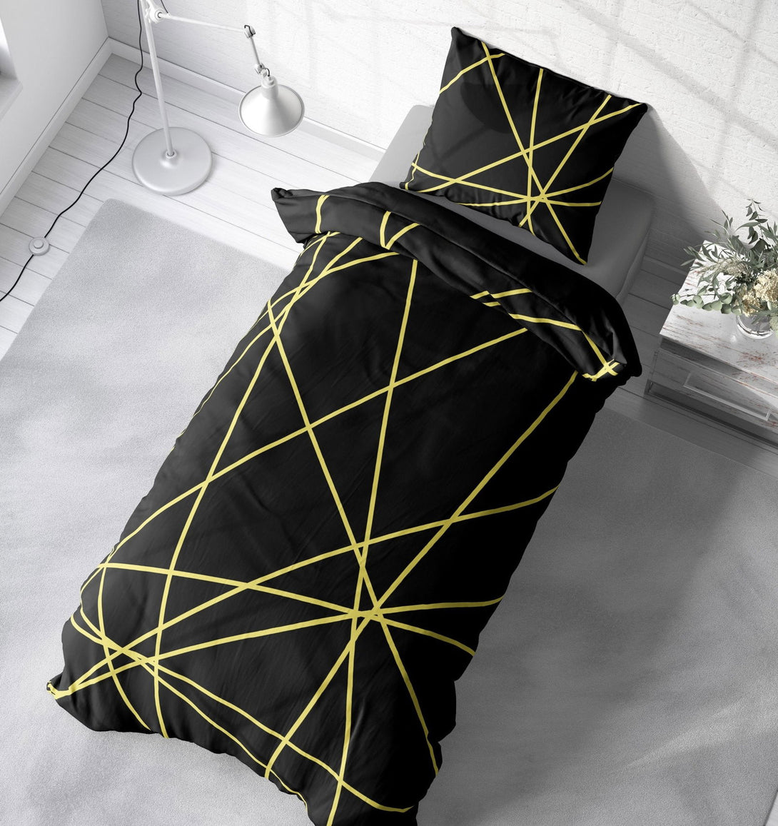 One Home Bettwäsche 135x200 cm geometrisch grafisch schwarz gelb gold modern Microfaser