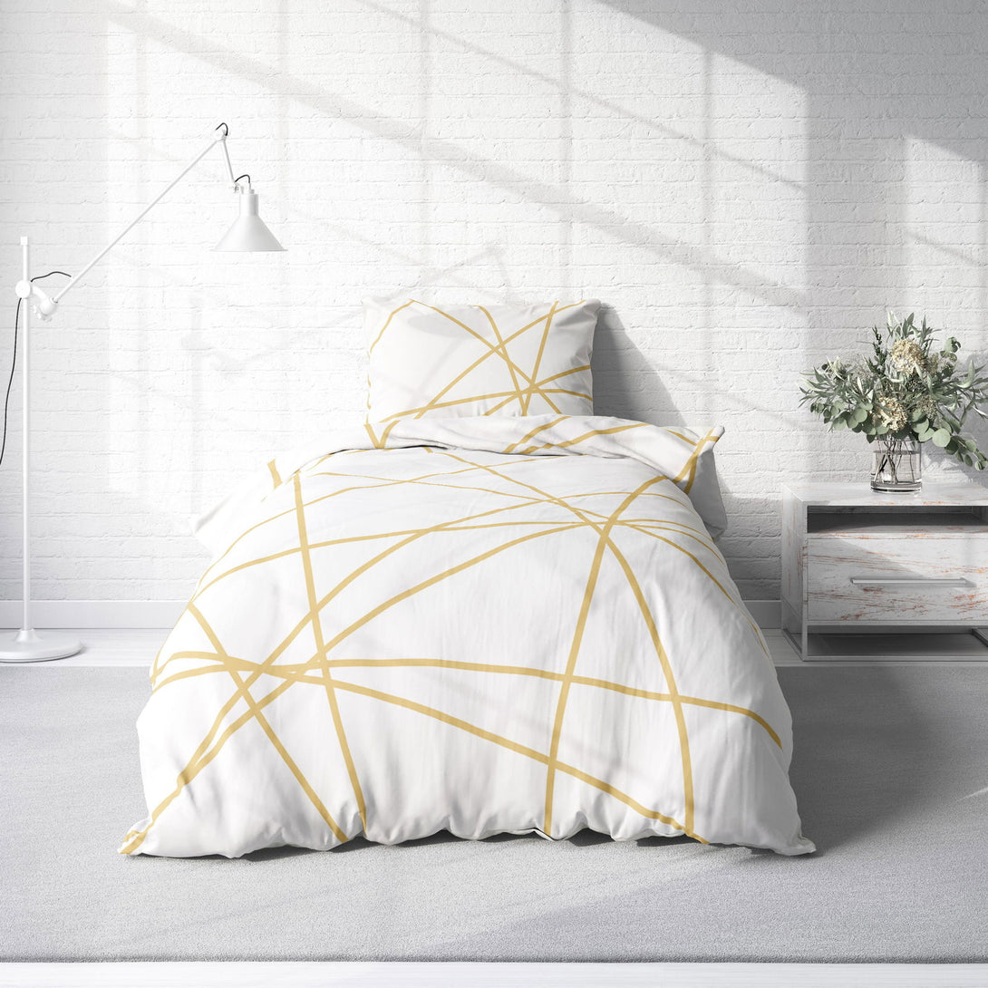 Bettwäsche 135x200 cm geometrisch grafisch weiß gelb gold modern Micro