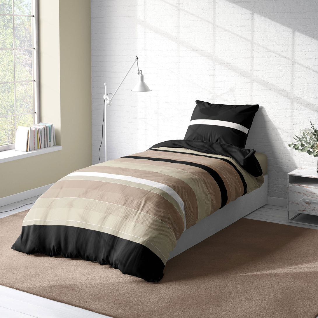 One Home Bettwäsche 135x200 cm gestreift beige natur schwarz weiß modern Microfaser