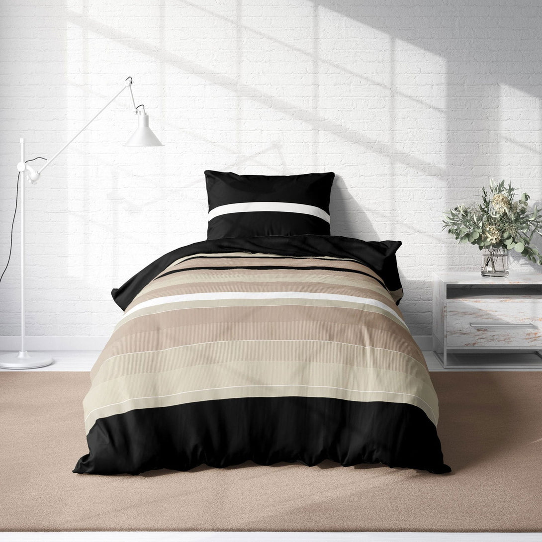 One Home Bettwäsche 135x200 cm gestreift beige natur schwarz weiß modern Microfaser
