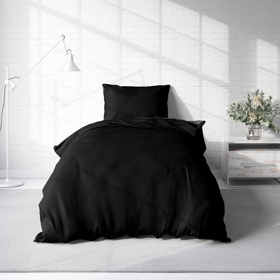 One Home Bettwäsche 135x200 cm schwarz dunkel anthrazit Uni Doubleface Wende Microfaser