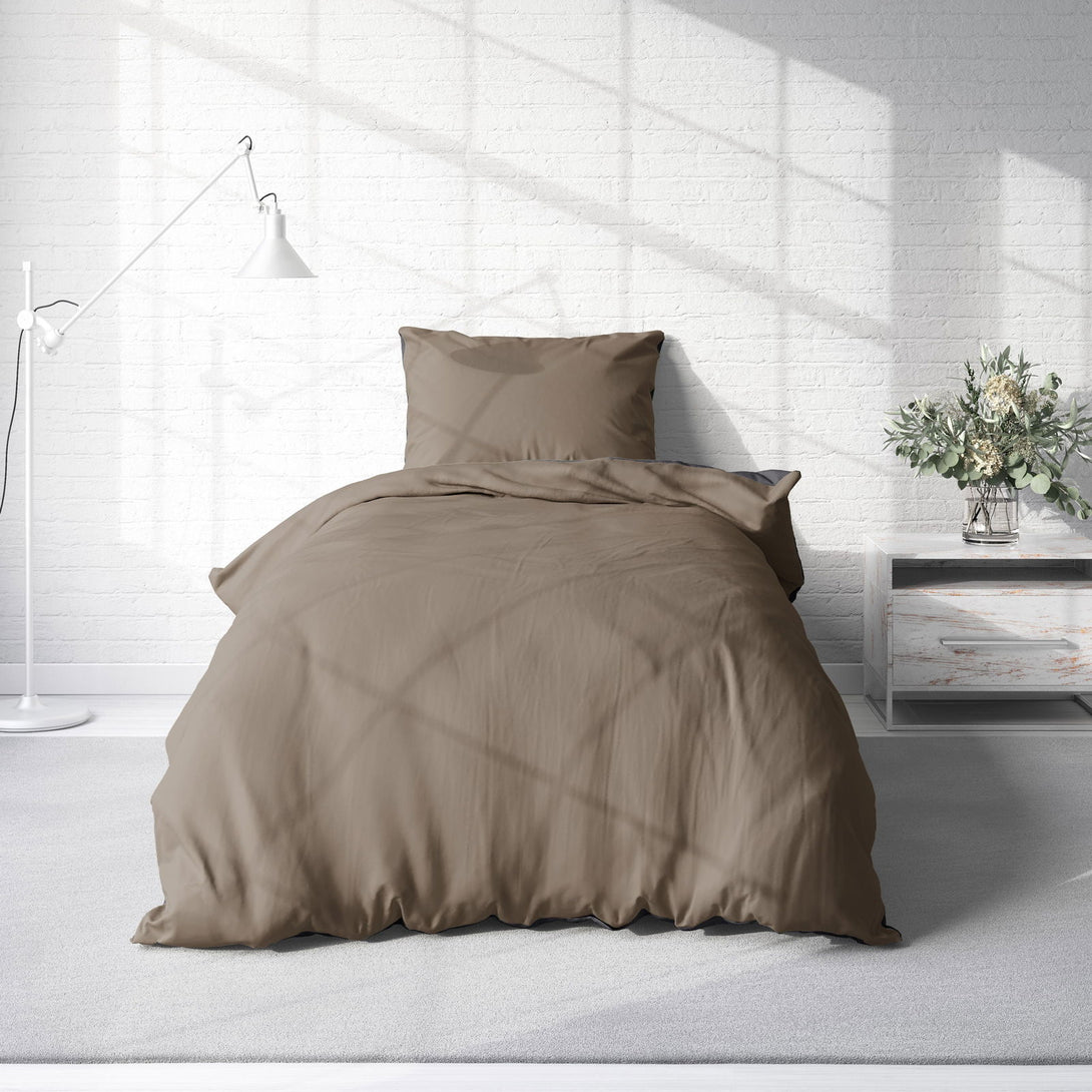 One Home Bettwäsche 135x200 cm taupe braun anthrazit Uni Doubleface Wende Microfaser