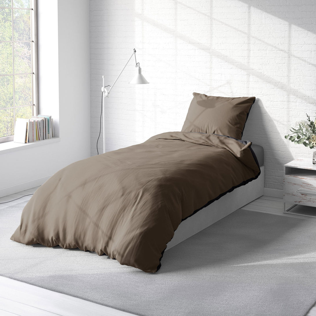 One Home Bettwäsche 135x200 cm taupe braun anthrazit Uni Doubleface Wende Microfaser