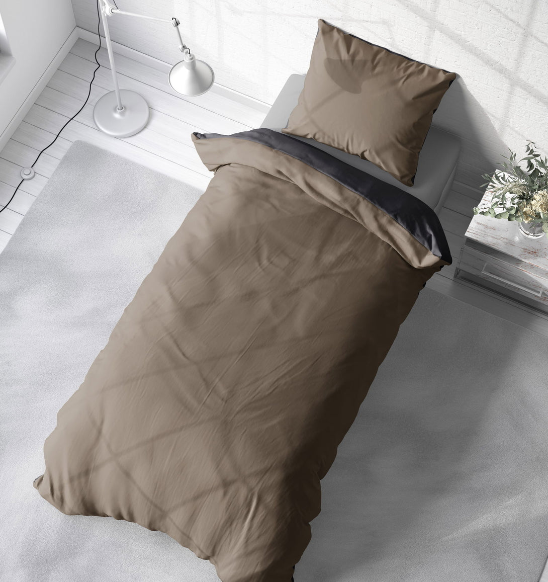 One Home Bettwäsche 135x200 cm taupe braun anthrazit Uni Doubleface Wende Microfaser