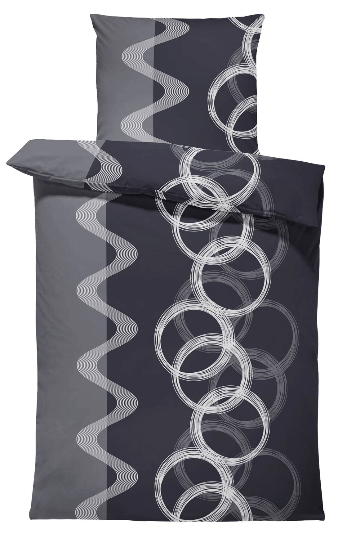 Bettwäsche 155x200 cm Kreise schwarz grau modern Komfortgröße Microfas