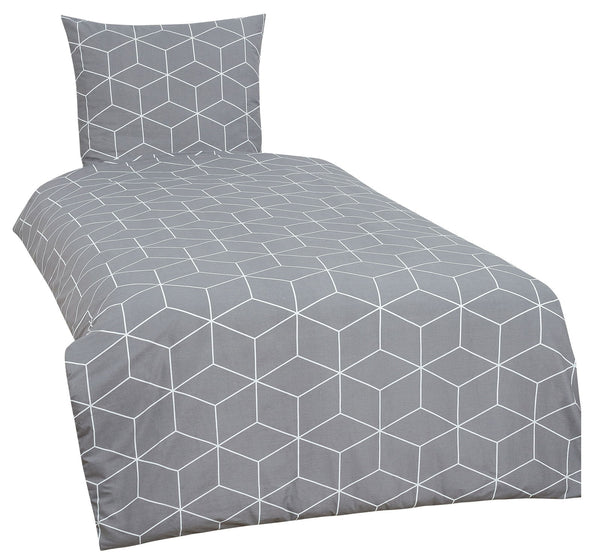 One Home Bettwäsche 155x220 cm Geometrisch Cube grau weiß Übergröße Baumwolle