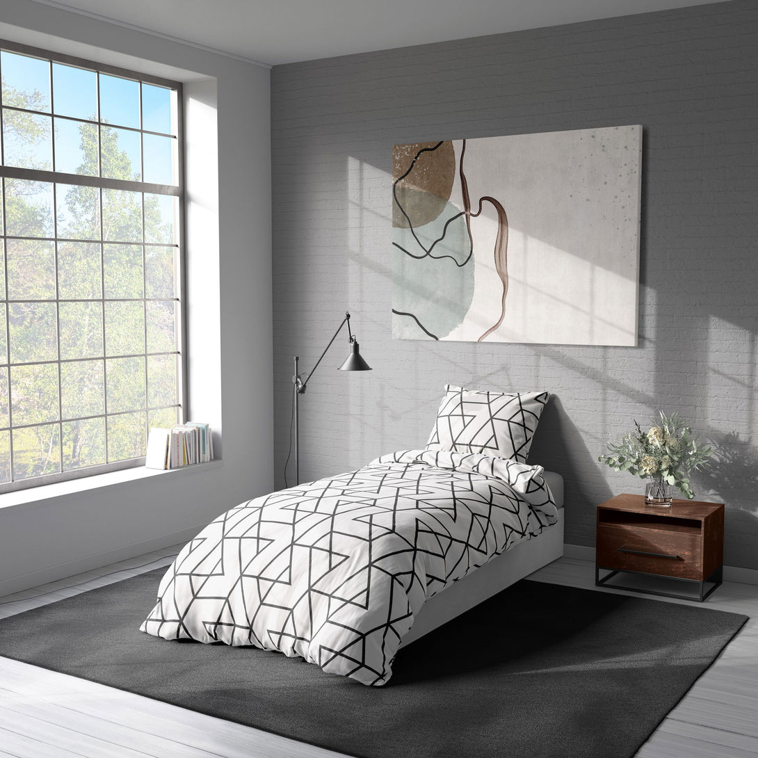 Bettwäsche 155x220 cm Geometrisch Grafisch weiß schwarz Übergröße Micr