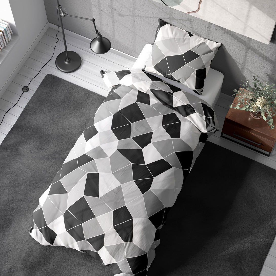 One Home Bettwäsche 155x220 cm Grafisch Mosaik grau anthrazit modern Übergröße Microfaser