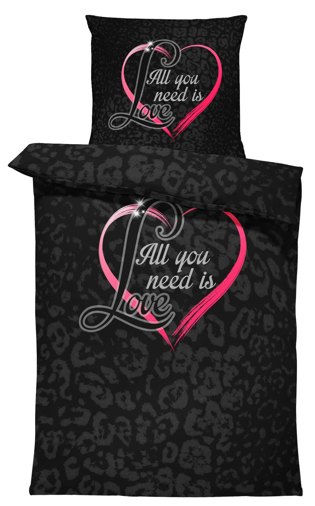 One Home Bettwäsche 155x220 cm Leopardenfell Herz Love schwarz modern Microfaser