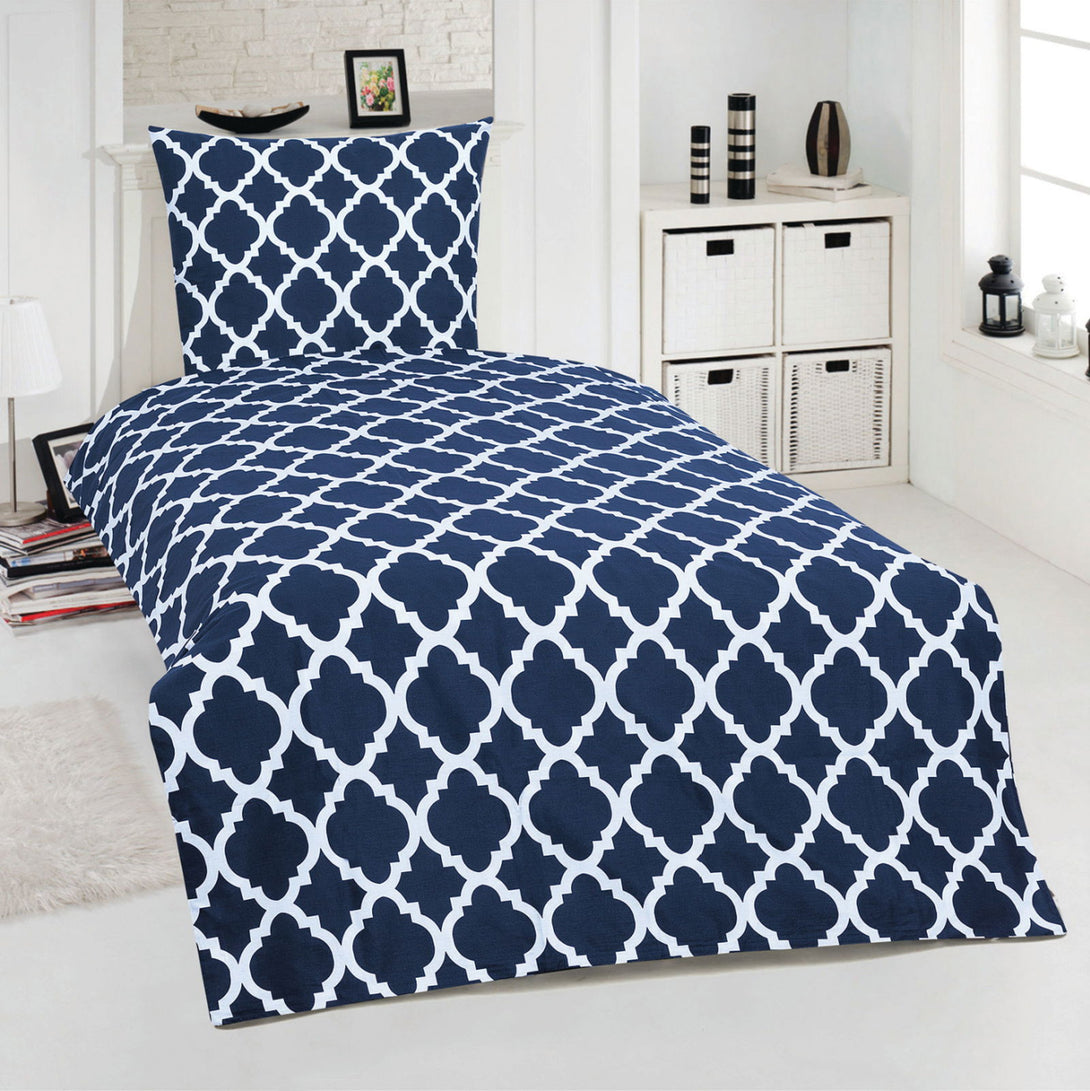 One Home Bettwäsche 155x220 cm Ornamente blau weiß Übergröße Baumwolle Renforce