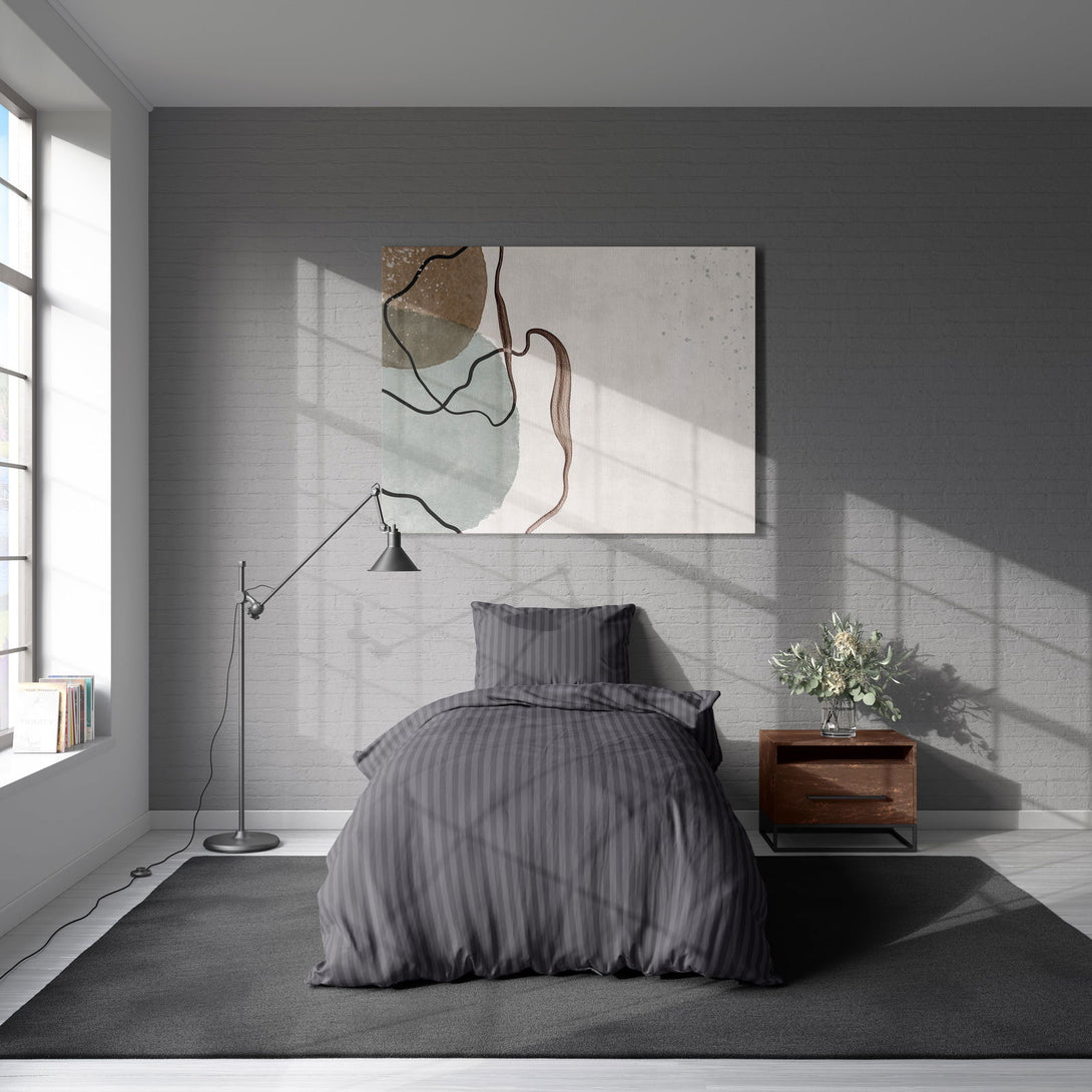 One Home Bettwäsche 155x220 cm Streifen gestreift anthrazit Damast Microfaser Übergröße