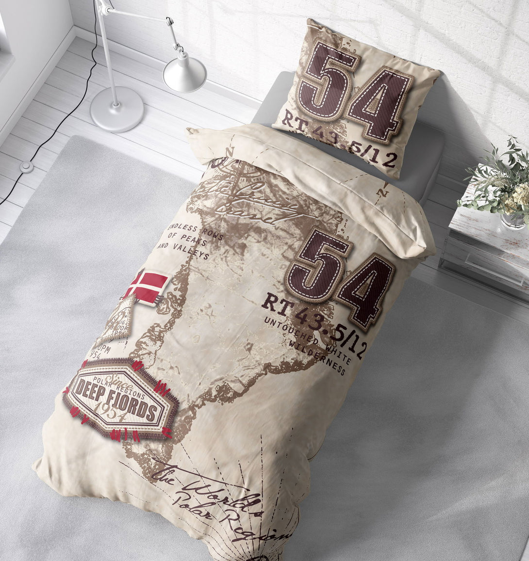 One Home Bettwäsche 155x220 cm Weltkarte Landkarte Norden Nördlich beige braun Microfaser