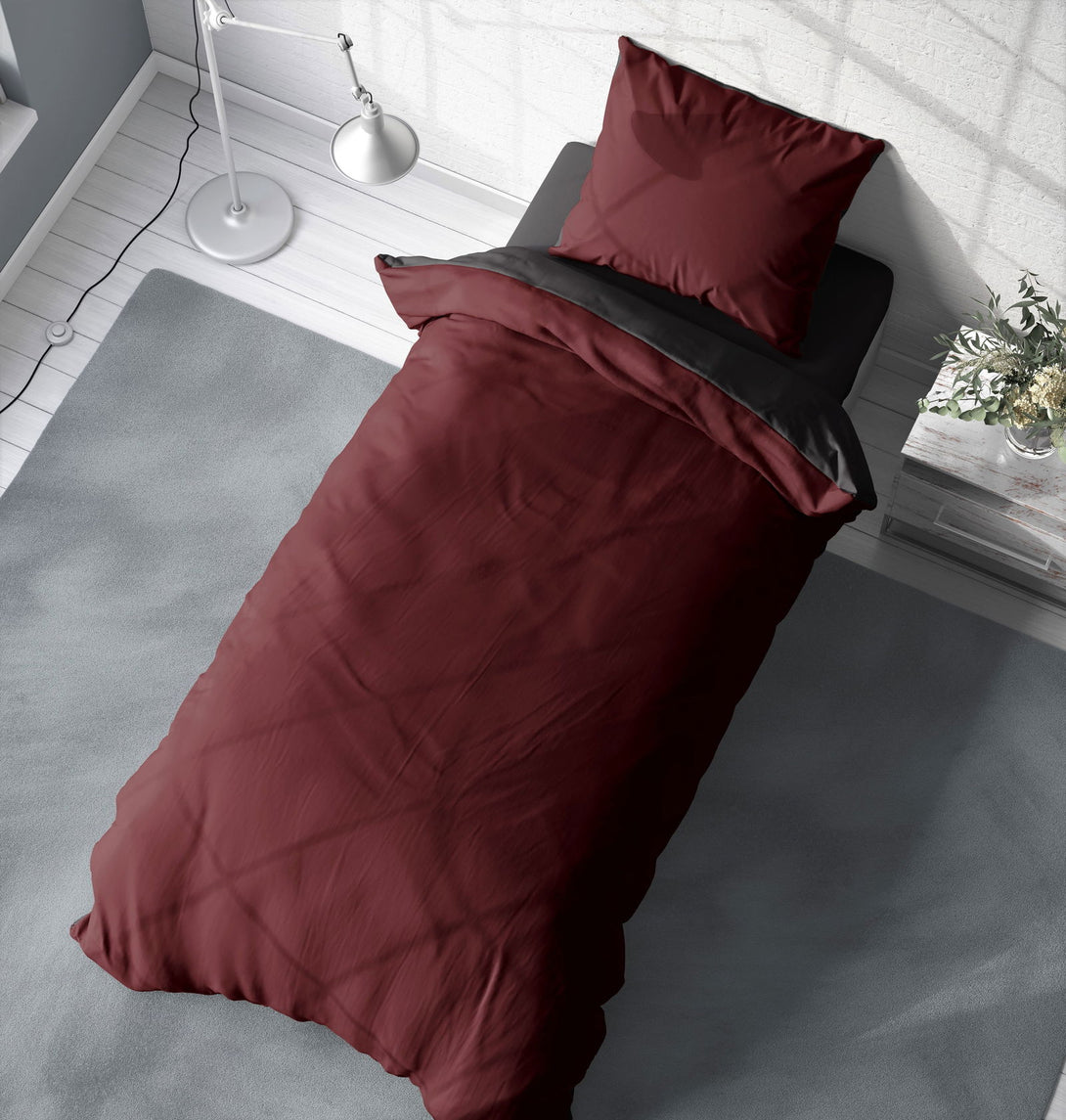 One Home Bettwäsche 155x220 cm bordeaux rot anthrazit Uni Übergröße Wende Microfaser