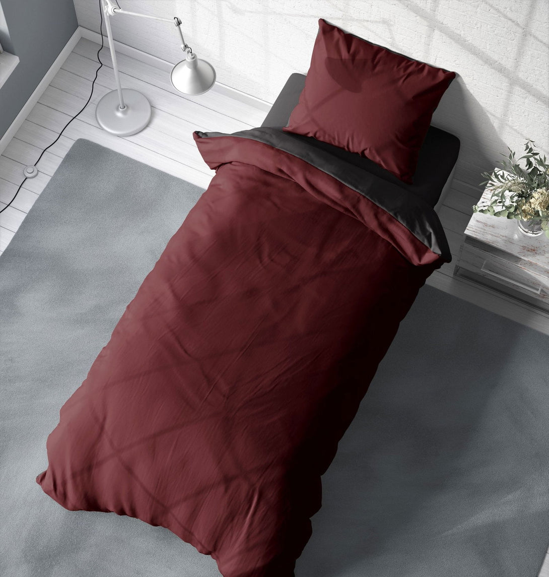 One Home Bettwäsche 155x220 cm bordeaux rot anthrazit Uni Übergröße Wende Microfaser