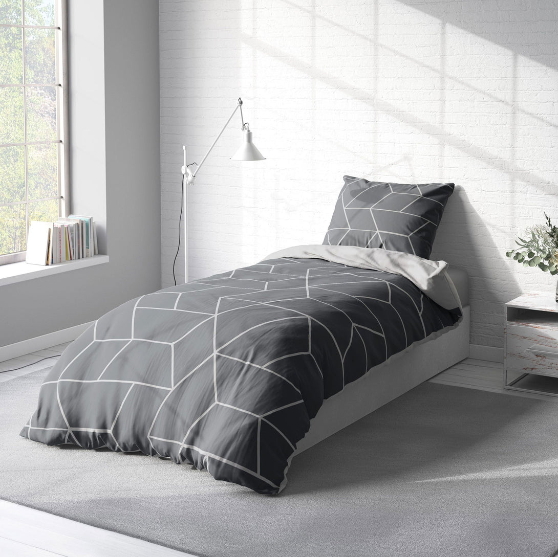 One Home Bettwäsche 155x220 cm geometrisch grau anthrazit modern Übergröße Microfaser