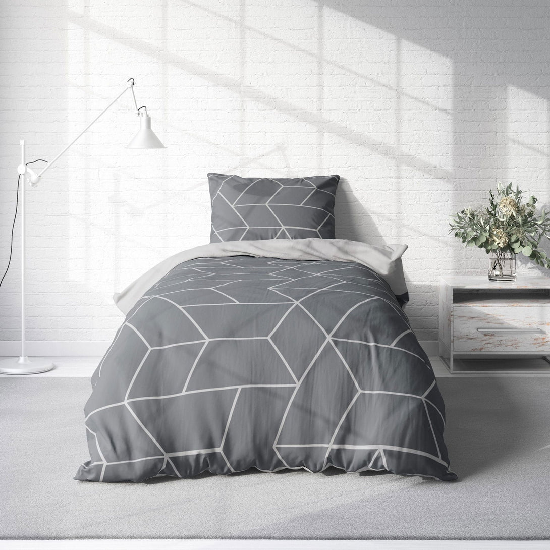 One Home Bettwäsche 155x220 cm geometrisch grau anthrazit modern Übergröße Microfaser