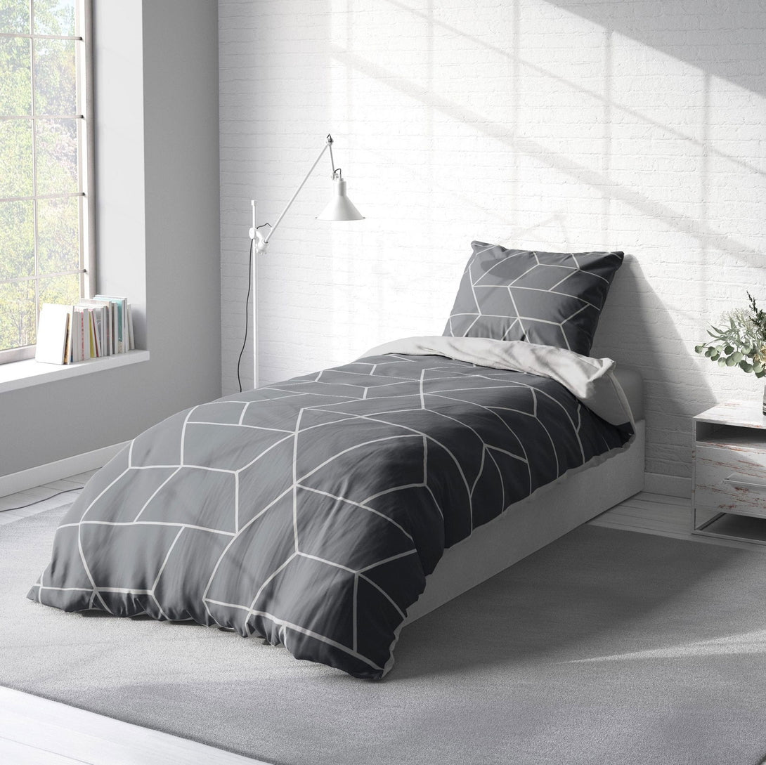 One Home Bettwäsche 155x220 cm geometrisch grau anthrazit modern Übergröße Microfaser
